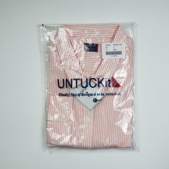 UNTUCKit Marsanne-Peach Shirt Women's 16 Peach & White Stripe LS Casual Elegance - Picture 9 of 16